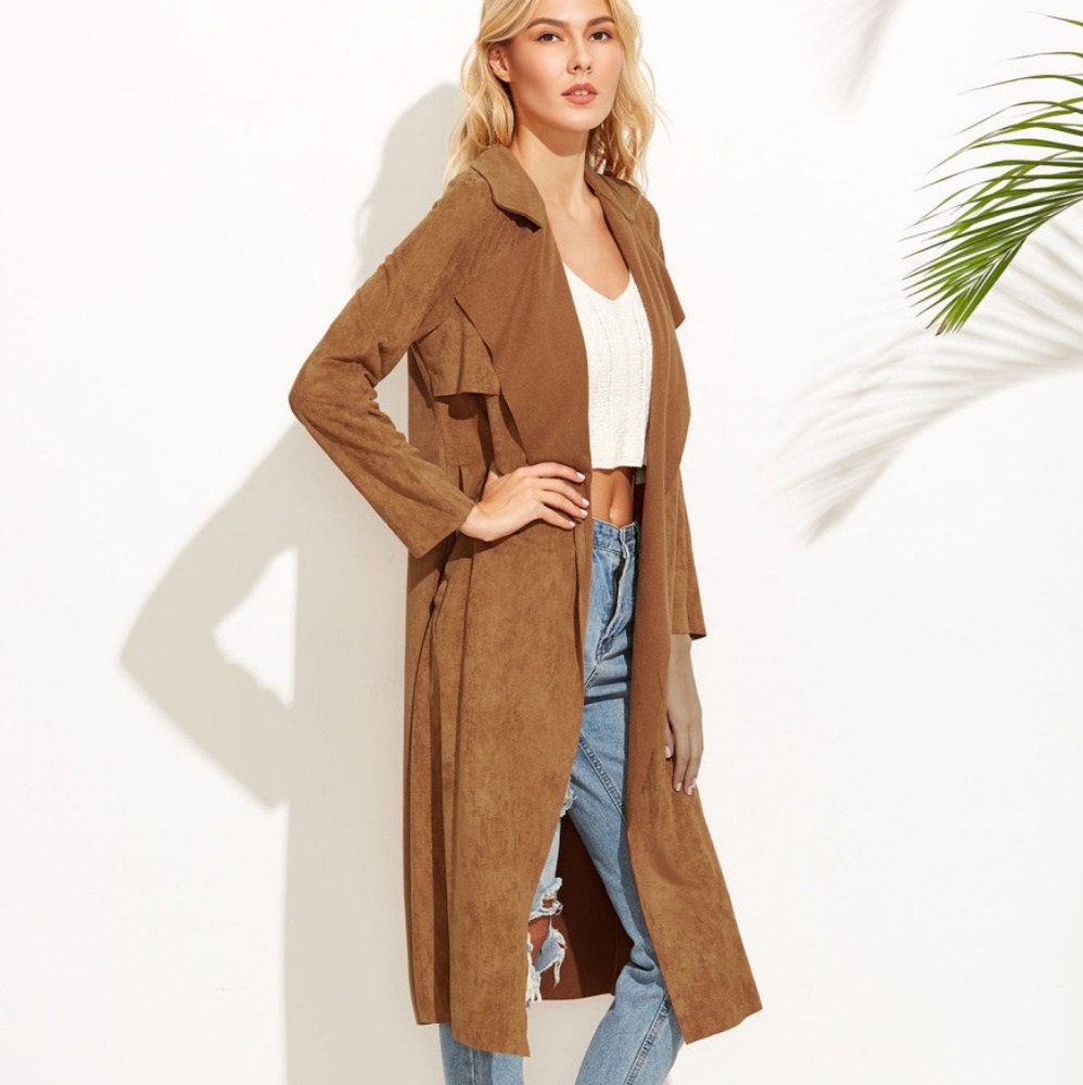 LAST! Camel colored suede long duster trench coat - Picture 5 of 7